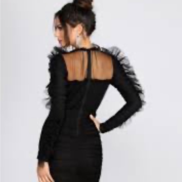 Black Tulle Mini Dress with sleeves - Picture 2 of 5
